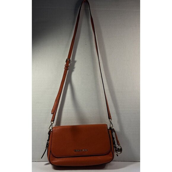 Michael Kors Handbags - MICHAEL KORS Orange Satchel Crossbody Pebbled Leather Gold Hardware Flap…
